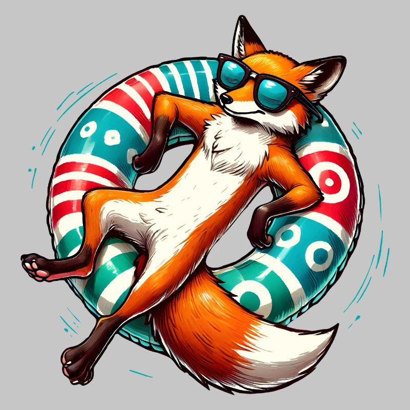 A relaxed fox on a swimming ring