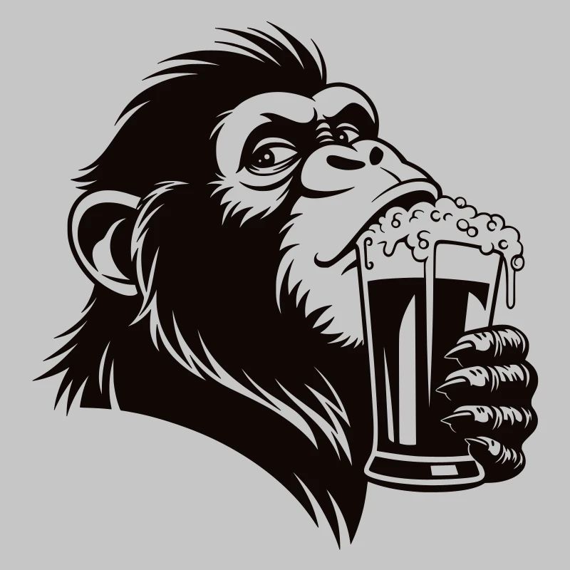 Funny monkey drinks foamy drink