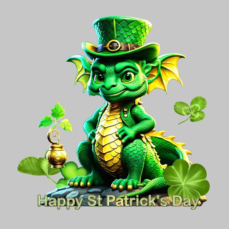 Mignon dragon de la Saint-Patrick avec trèfle.