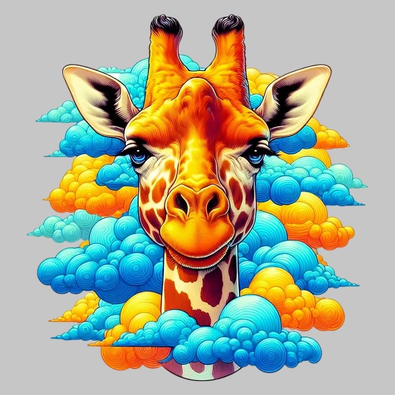 Giraffe with head in cloud clouds