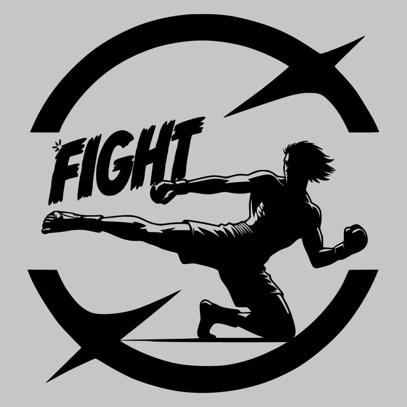 Cool Kickboxer Emblem with Fight Text