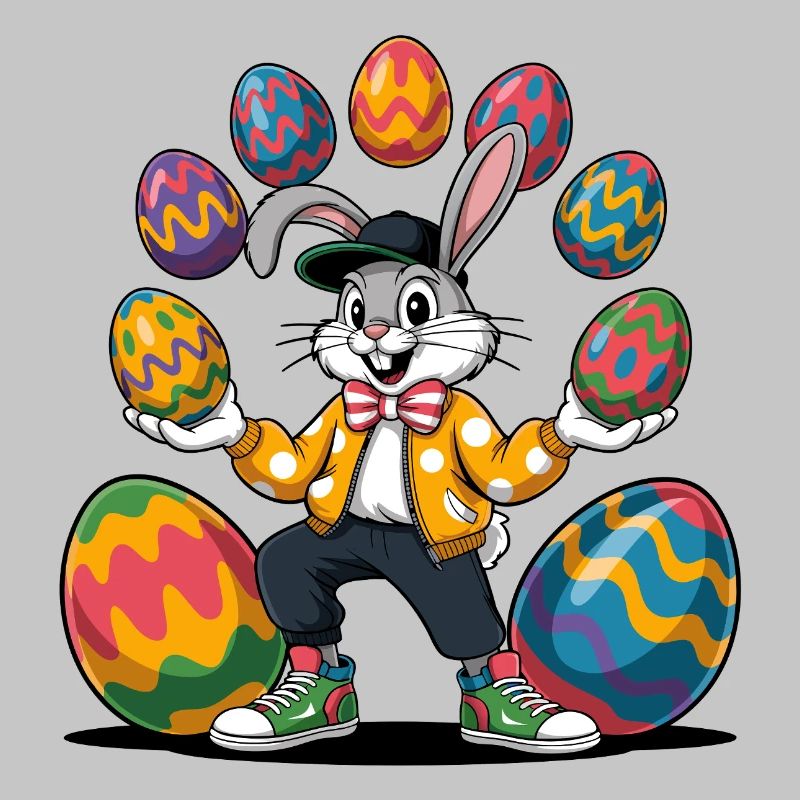 Easter bunny with colorful eggs