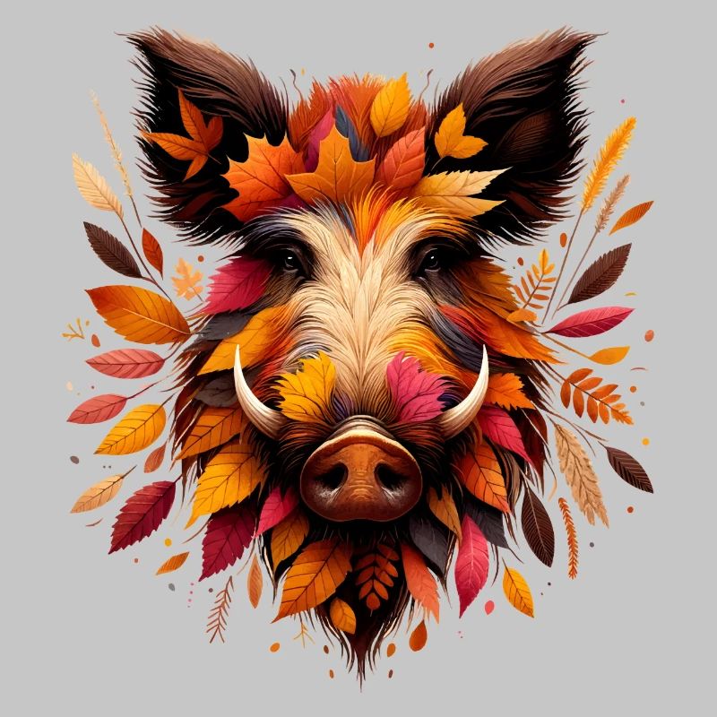 Wild boar, designed from different leaves