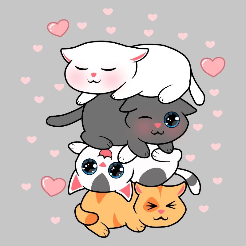 Four Kawaii Kittens Stack Cute Cats Illustration