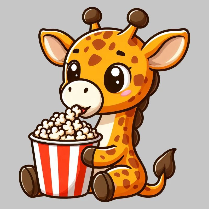 Cinema fan giraffe eats popcorn