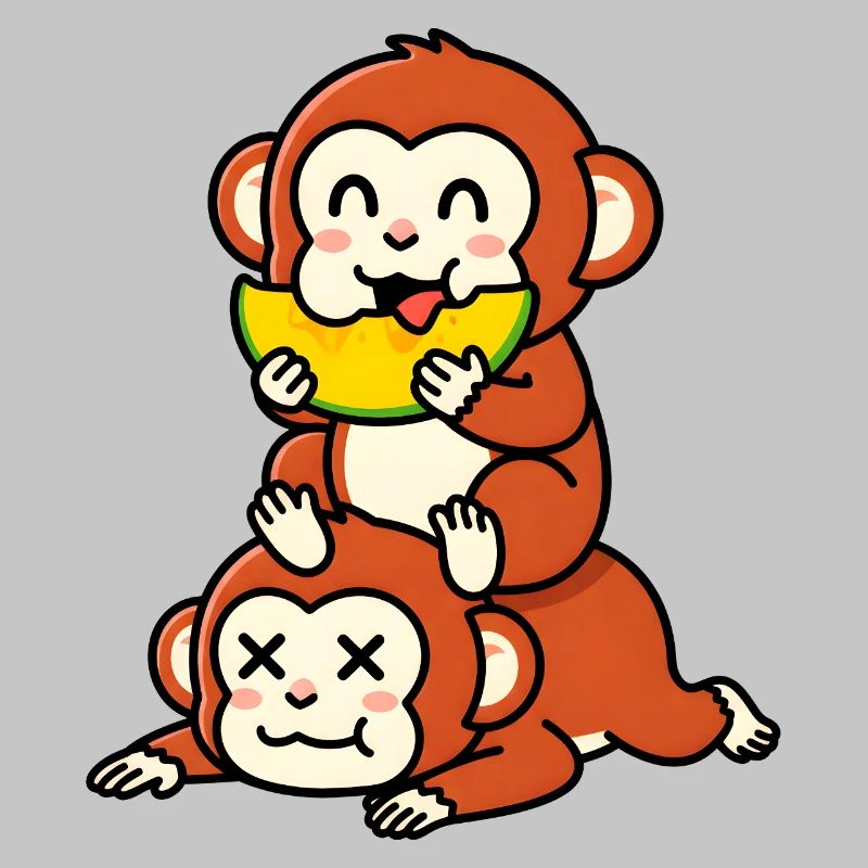 Singe espiègle mangeant de la pastèque sur un ami