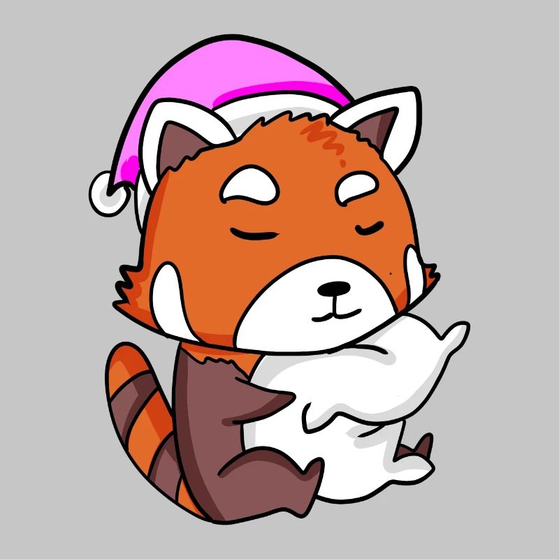 red panda with pillow and sleeping cap