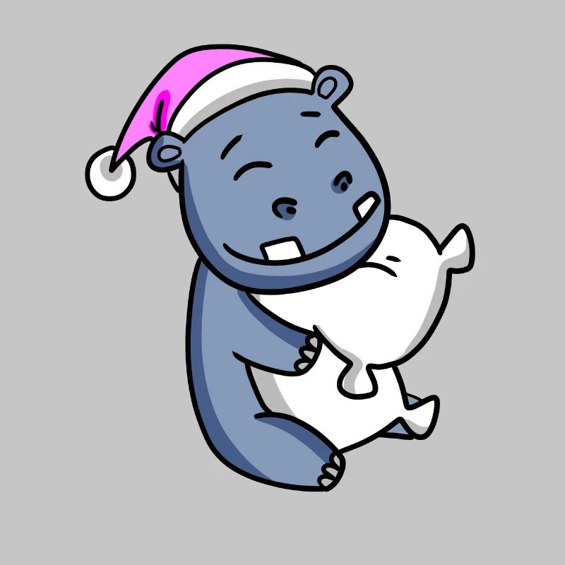 Hippo with pillow and sleeping cap