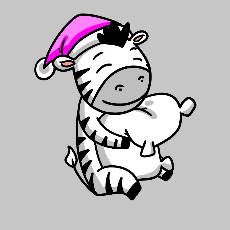 Zebra with pillow and sleeping cap