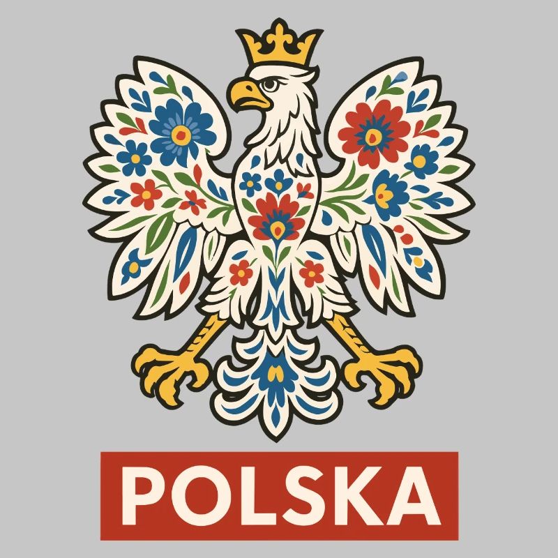 Polish White Eagle with Folk Floral Pattern