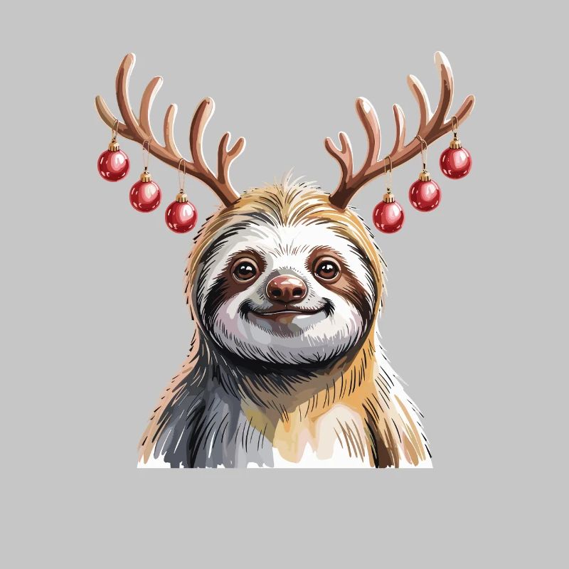 Faultier Mit Rentiergeweih Und Weihnachtskugeln