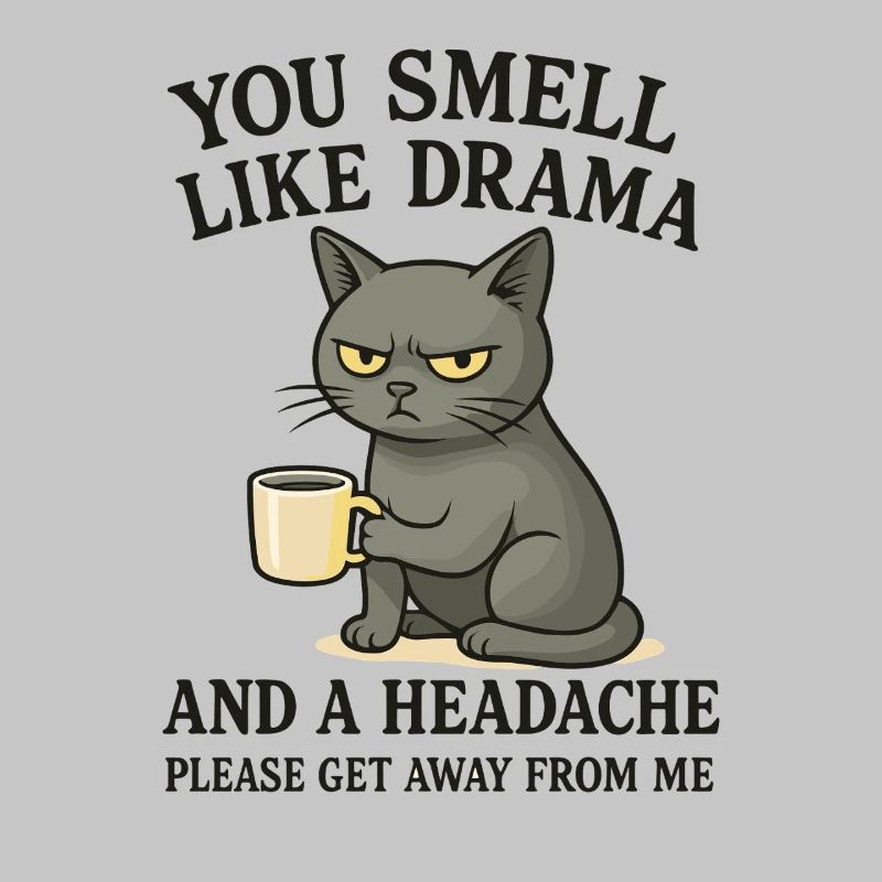 Grimmige Katze mit Kaffee Spruch