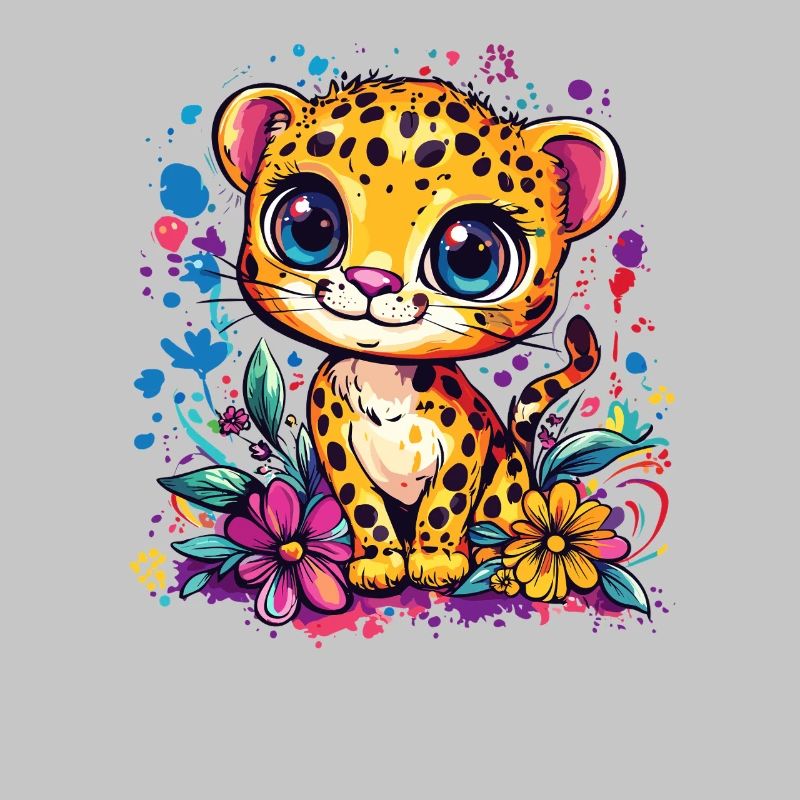 Bébé léopard coloré avec des fleurs