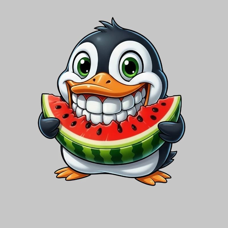 Pingouin joyeux avec pastèque fruit d’été