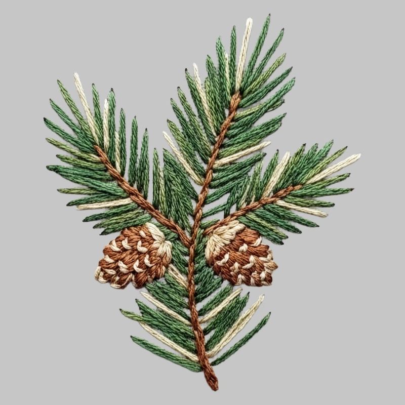 Branche de Noël brodée – vert subtil (imprimé)