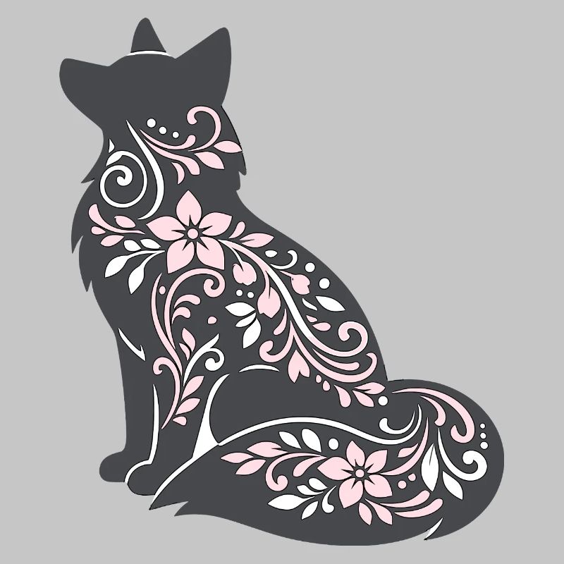 Silhouette de chat décorée de fleurs