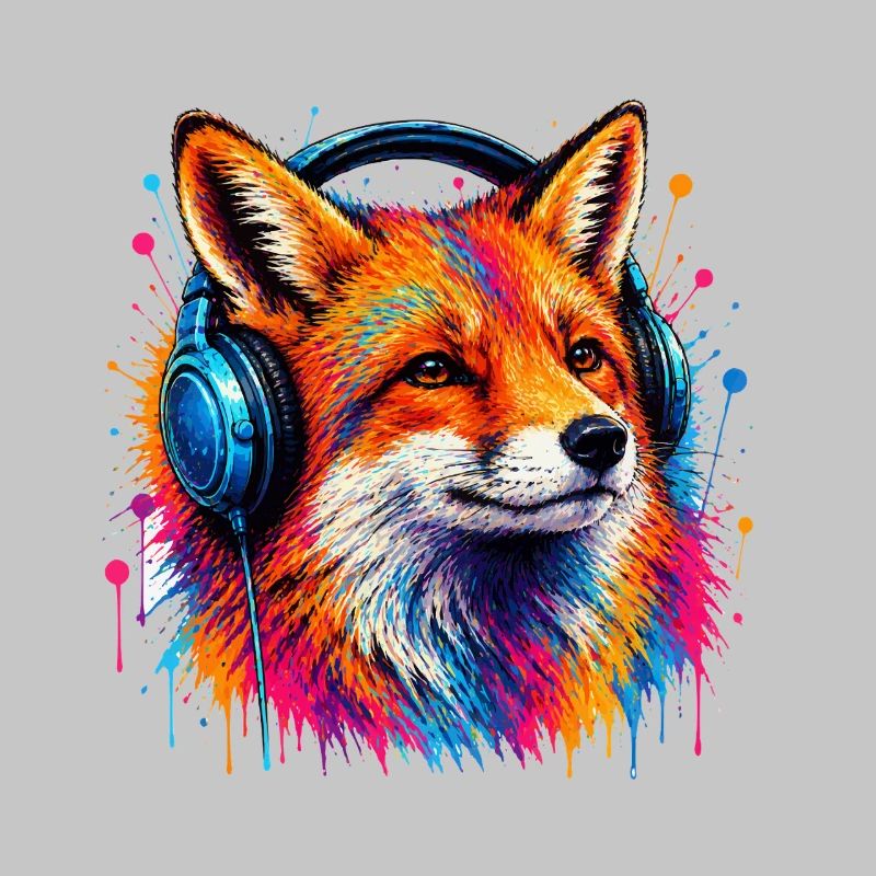 Neonfuchs mit Kopfhörern