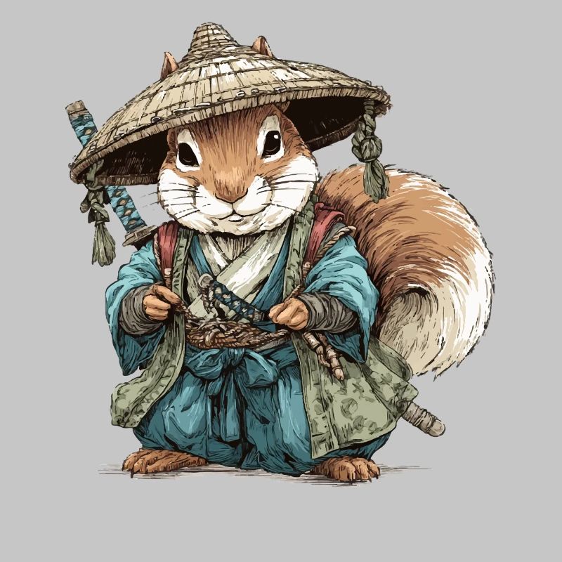 Squirrel Samurai in Blue Kimono