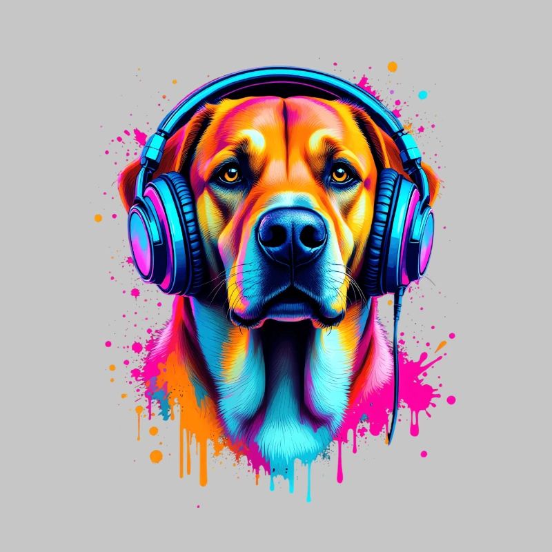 Labrador mit Kopfhörer