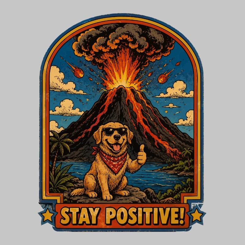 Chien devant un volcan – Restez positif