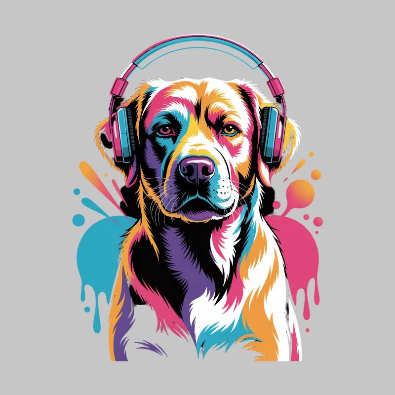 Labrador mit Kopfhörer