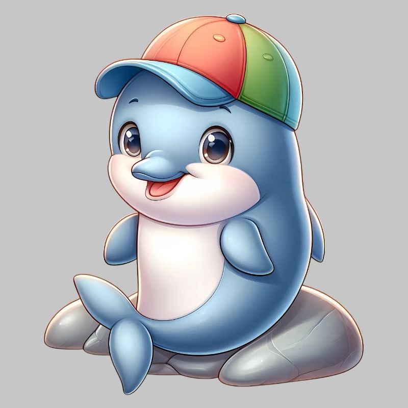 Fröhlicher Delfin mit Regenbogenkappe