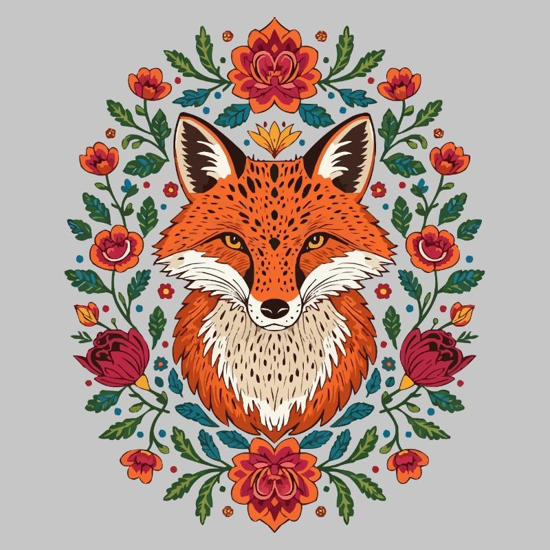 Renard dans une couronne de fleurs Explosion de couleurs