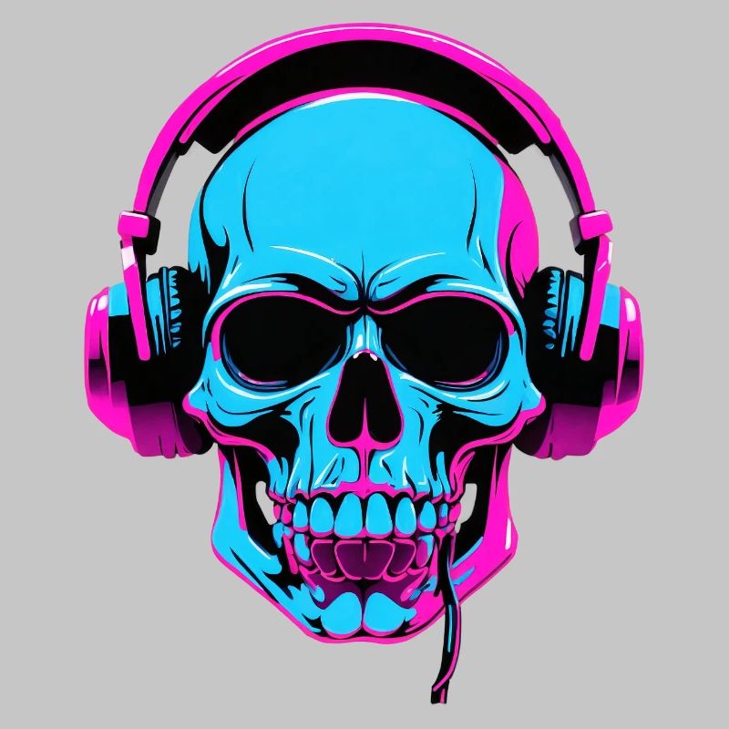 Neon Skull mit Kopfhörern