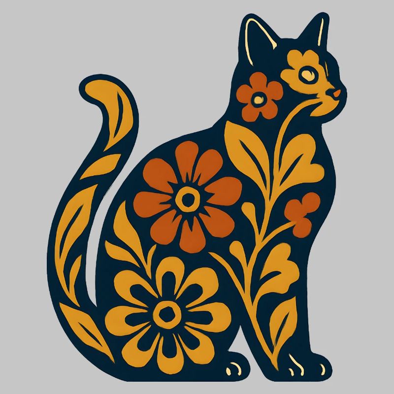Silhouette de chat fleur dans des tons chauds