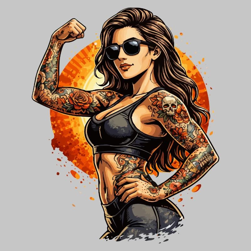 Donna che fa esercizio con tatuaggi