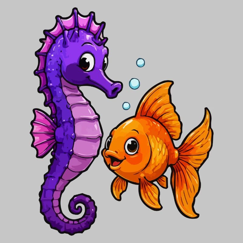 Seepferdchen trifft Goldfisch Freundschaft