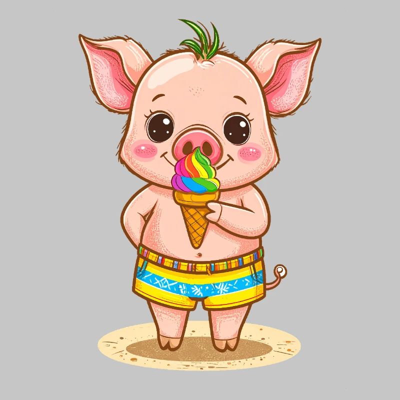 Kleines Schweinchen mit buntem Eis