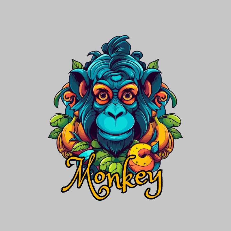 Neon Tropical Monkey Head