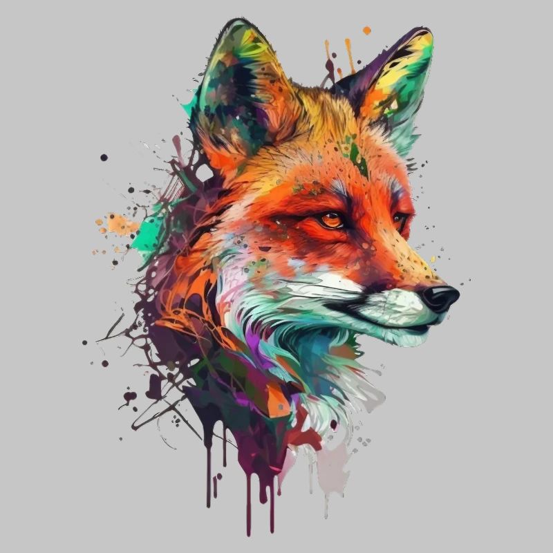 fuchs mit bunten farbklecksen