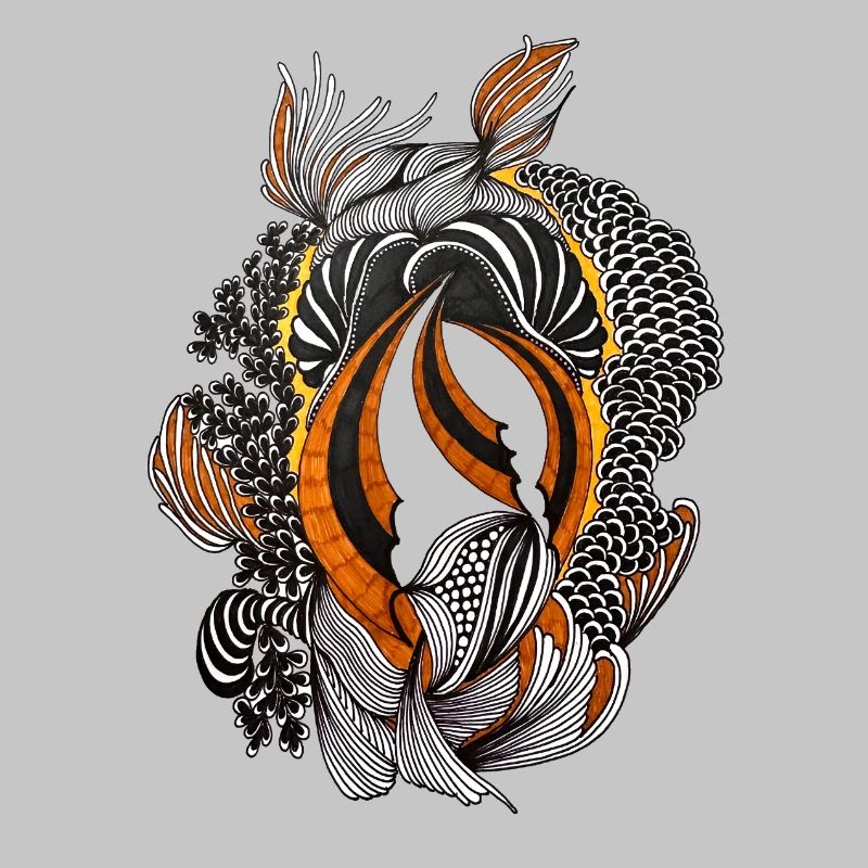 Orange Black Abstract Feather Pattern