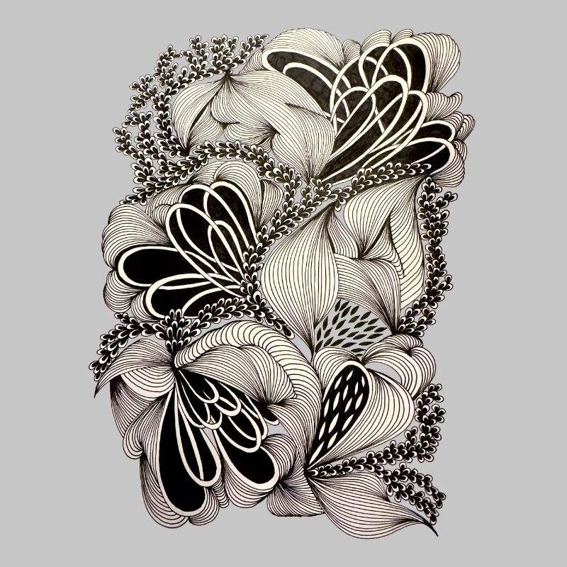 Black and White Floral Doodle Pattern
