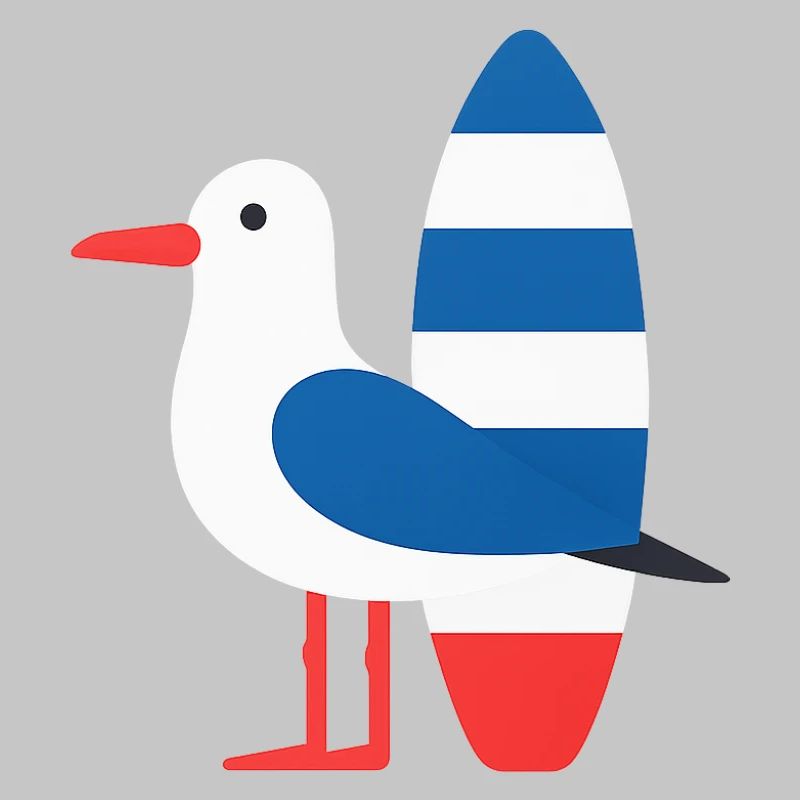 Möwe mit Surfbrett