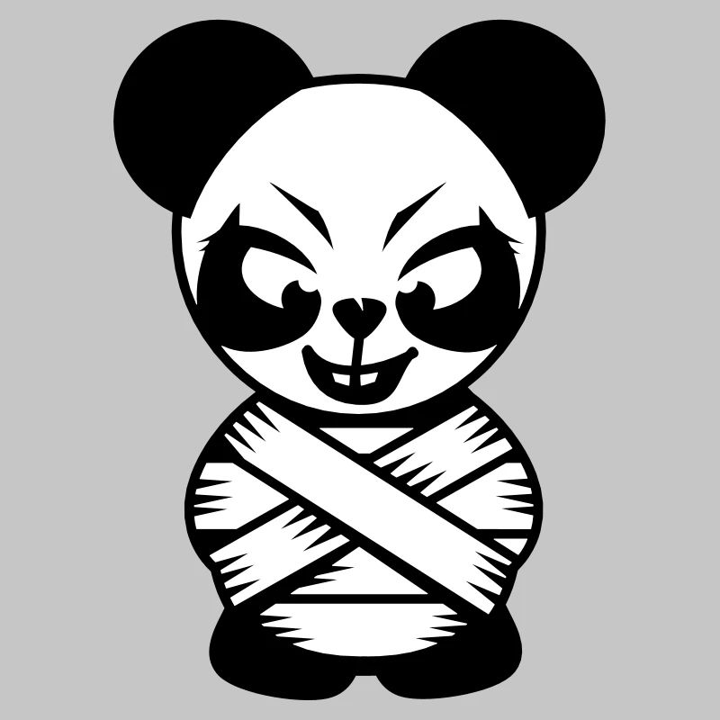 Panda bear with straitjacket and crazy eyes