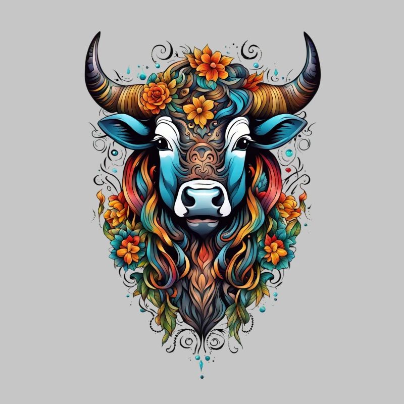 Bison couvert de fleurs dans un éclat de couleurs