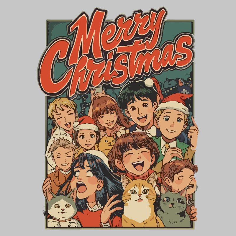 Retro Weihnachtskinder Katzen Cartoon