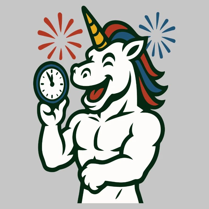 Starkes Einhorn-Zeit-Illustrationsmaskottchen