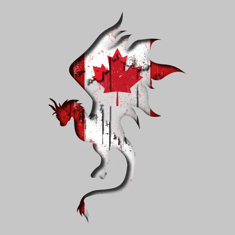 Drapeau du Canada - Canada - Silhouette de dragon