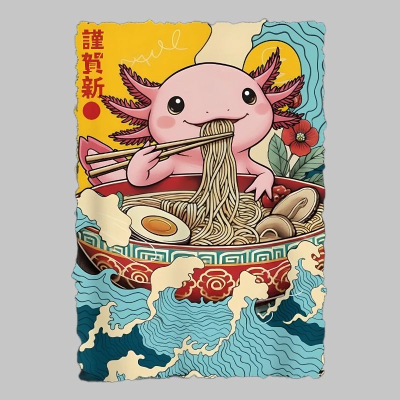 Axolotl eats ramen noodles