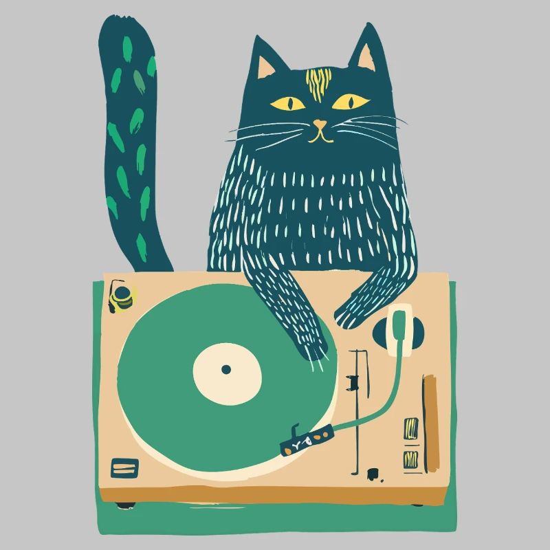 Cat DJ on Turntable