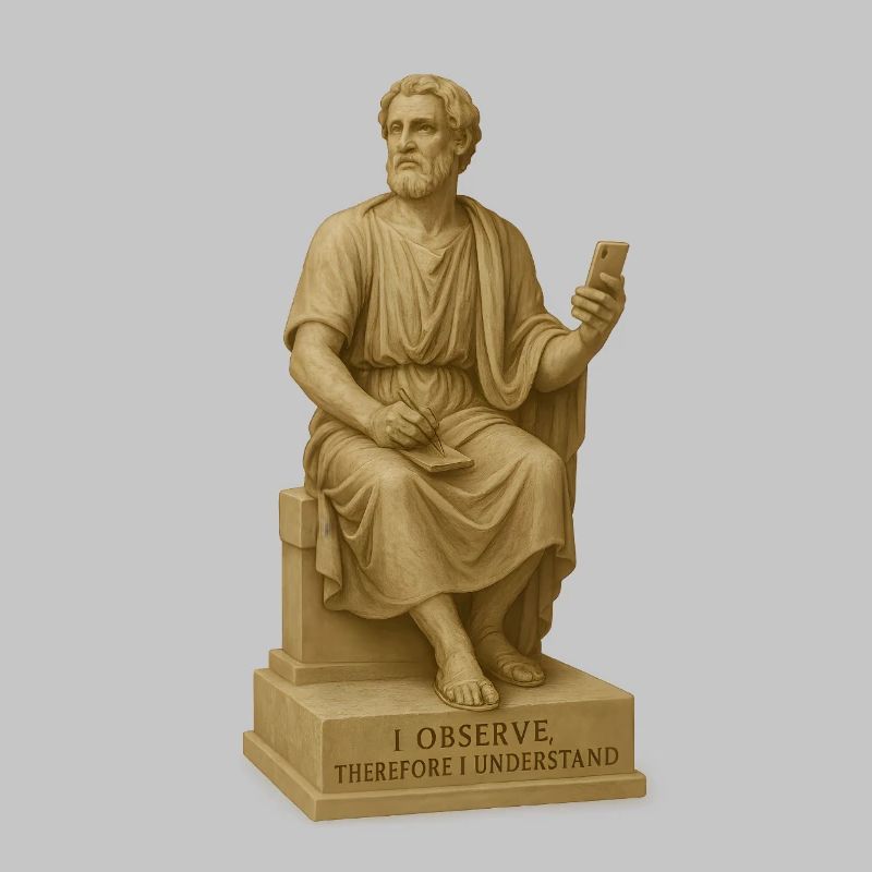 Ancient Philosopher Statue with Smartphone