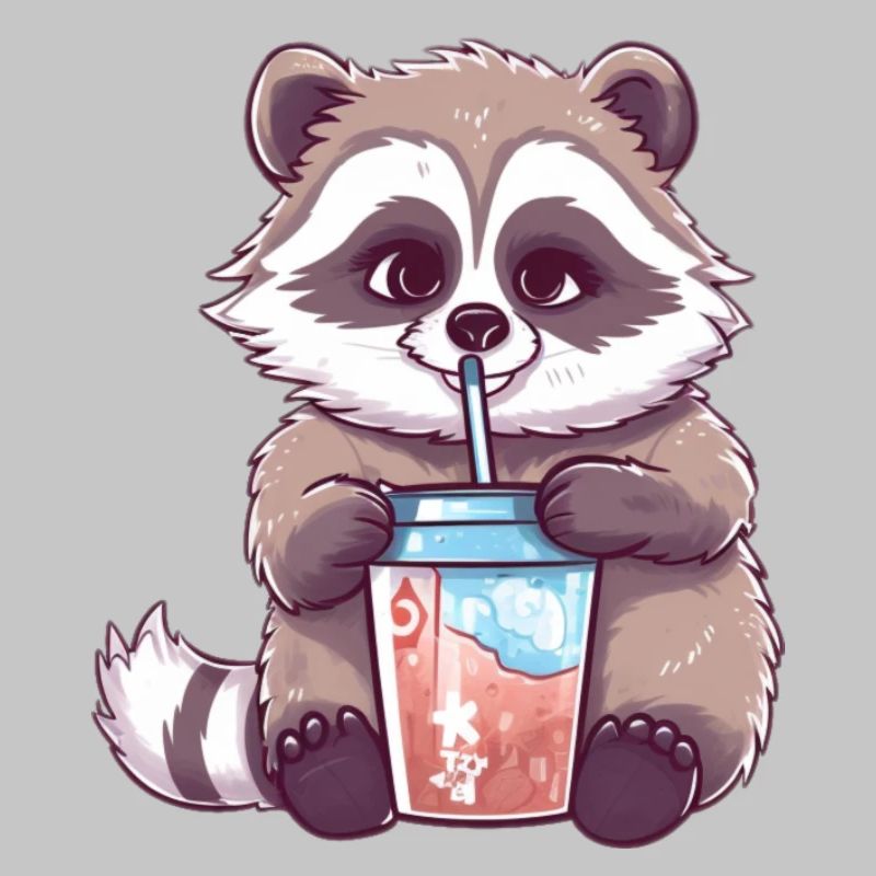Waschbär mit Eiskaffee