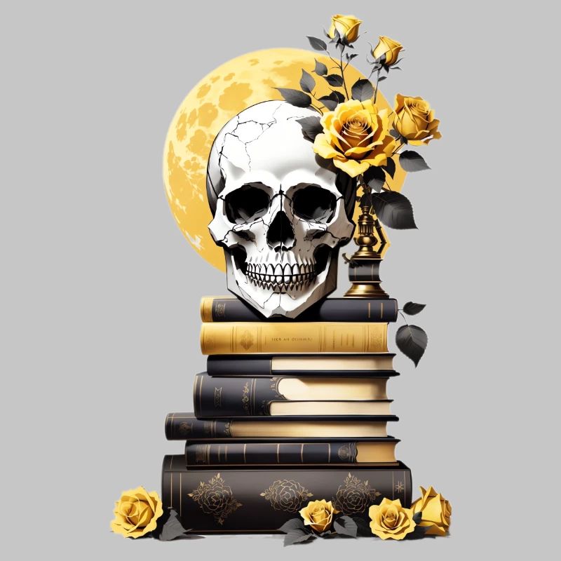 Bücherstapel mit Schädel