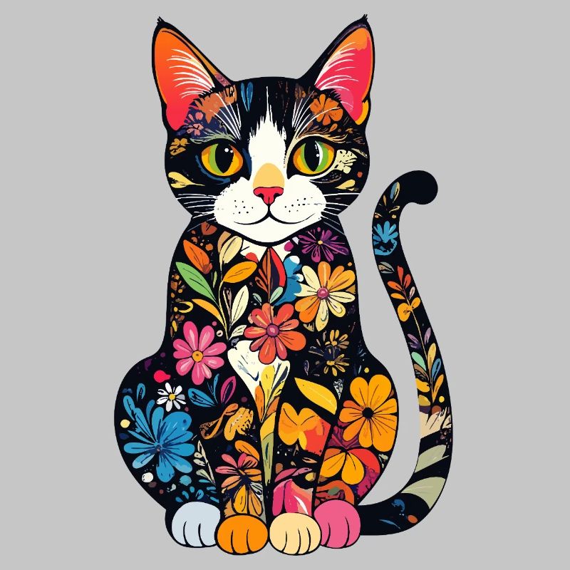 Explosion de couleurs du chat en fleurs