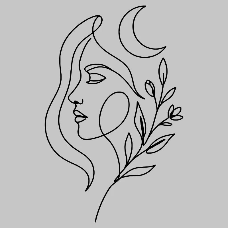 Femme céleste minimaliste avec des éléments botaniques