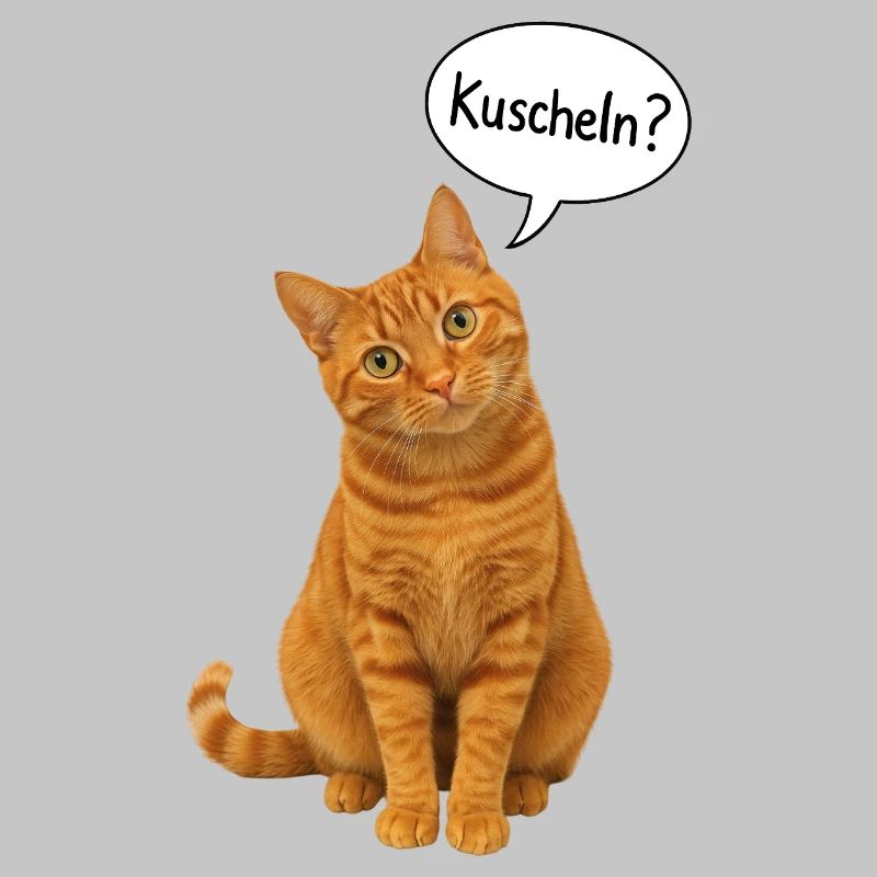 Red cat with tilted head asks: "Cuddle?"
